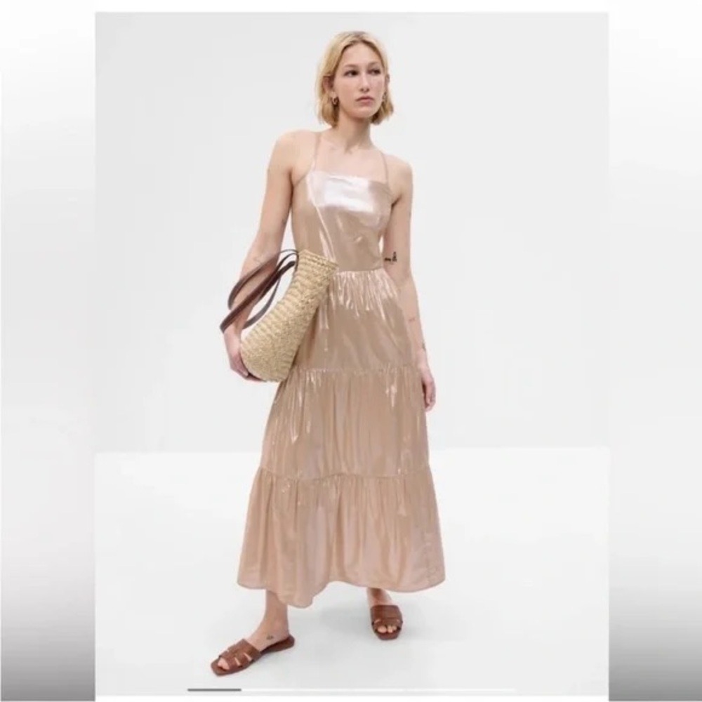 Gap Metallic Tie-Back Tiered Maxi Dress